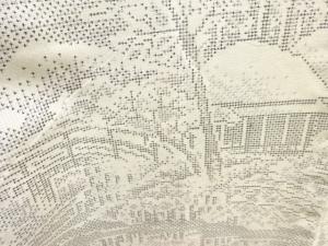 アンティーク　橋に家屋風景模様織出し本場白大島紬100亀甲単衣着物（7マルキ）